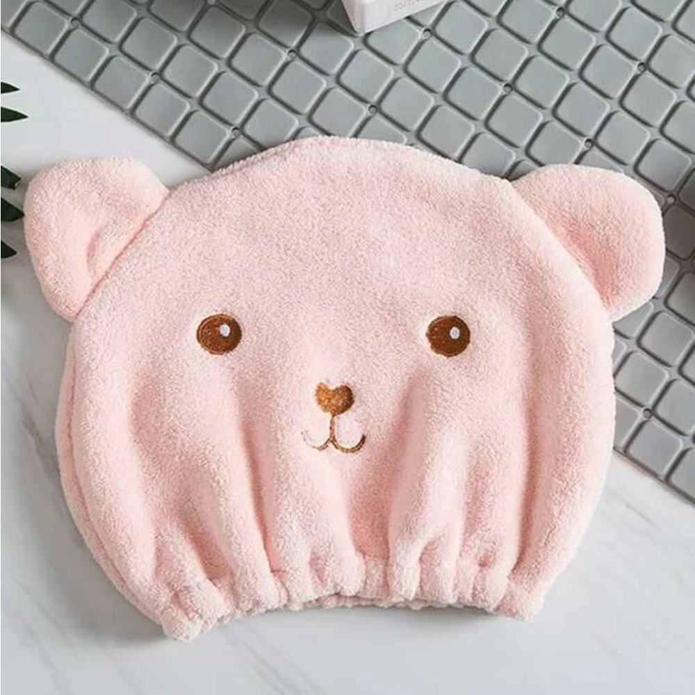 Hair towel drying womens Bear pink cartoon cute Kawaii hat towel NWT